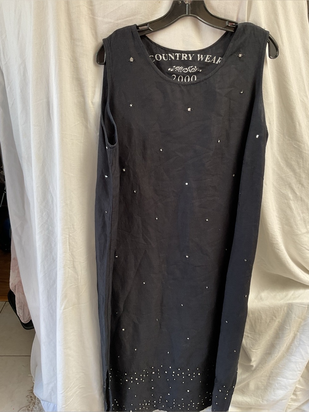 Country wear sleeveless  Black Midi Dress with Subtle Stud Detail